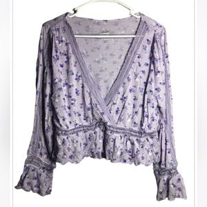 Purple floral justice long sleeve girls blouse